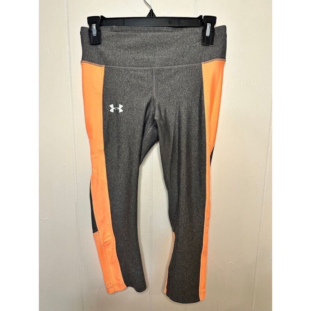 Under Armour Grey and Orange Capri/Cropped Compression Legging, Size Medium